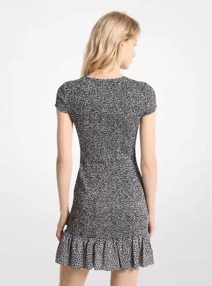 Leopard Print Smocked Mini Dress