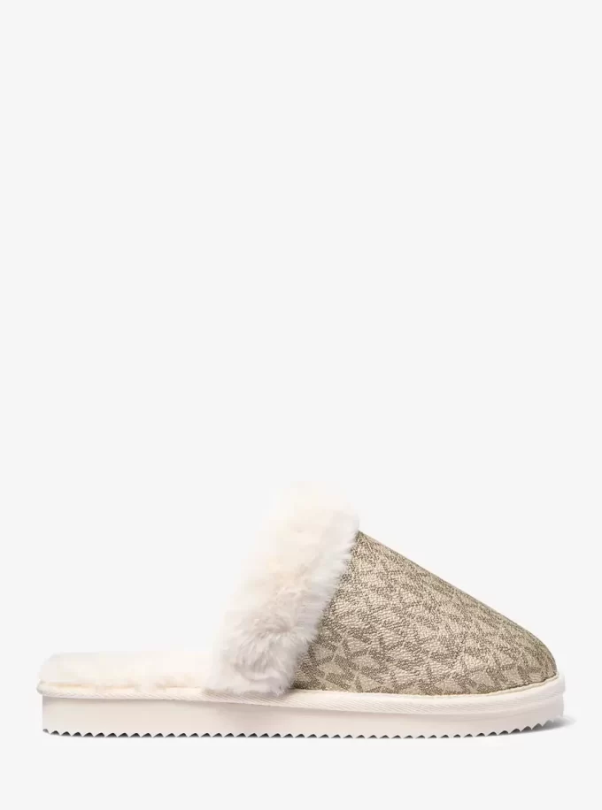 Liddy Metallic Signature Logo and Faux Fur Slipper Liddy Metallic Signature Logo and Faux Fur Slipper