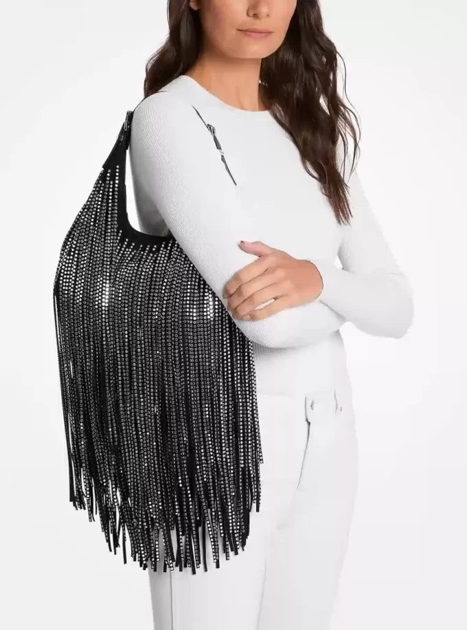 Limited-Edition Nolita Small Studded Fringe Suede Hobo Shoulder Bag Limited-Edition Nolita Small Studded Fringe Suede Hobo Shoulder Bag