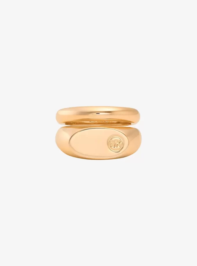 Logo Engraved Double Layered Signet Ring Logo Engraved Double Layered Signet Ring