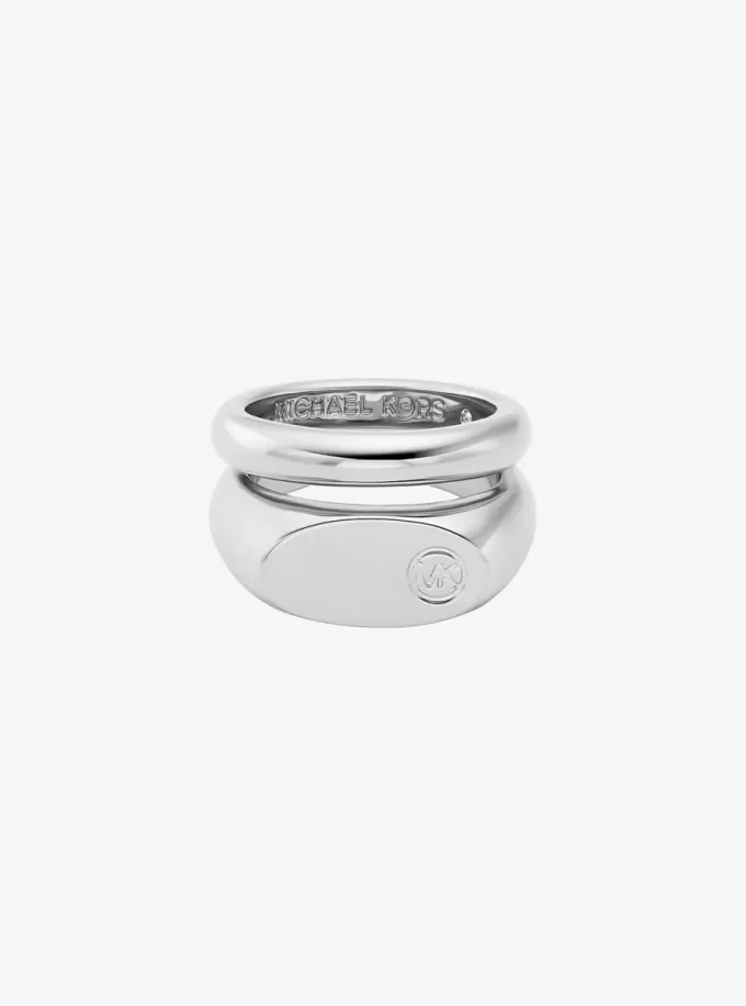 Logo Engraved Double Layered Signet Ring Logo Engraved Double Layered Signet Ring