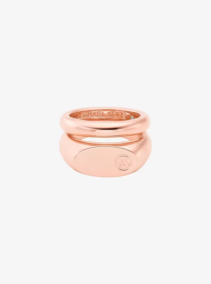 Logo Engraved Double Layered Signet Ring Logo Engraved Double Layered Signet Ring
