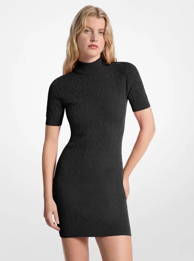 Logo Jacquard Knit Mock Neck Dress Logo Jacquard Knit Mock Neck Dress