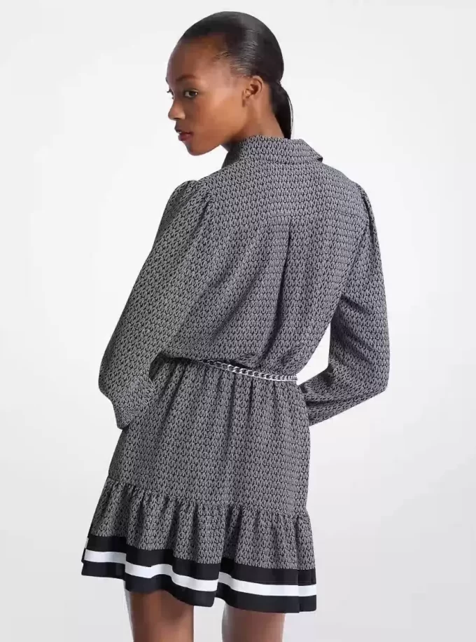 Logo Print Crepe Belted Mini Dress