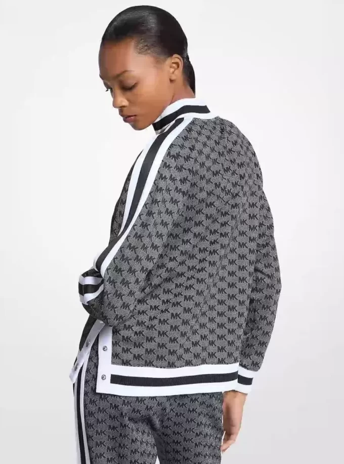 Logo Print Metallic Stretch Knit Half-Zip Jacket Logo Print Metallic Stretch Knit Half-Zip Jacket