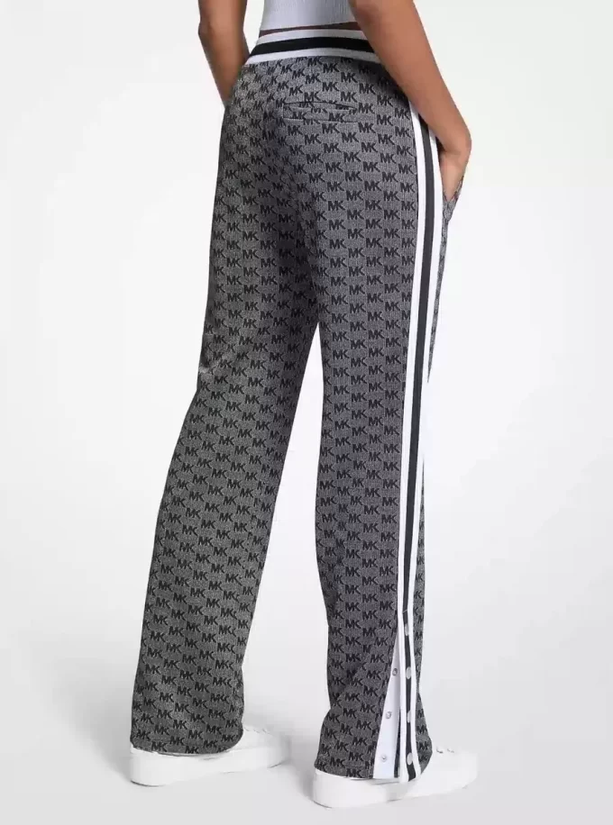 Logo Print Metallic Stretch Knit Track Pants Logo Print Metallic Stretch Knit Track Pants