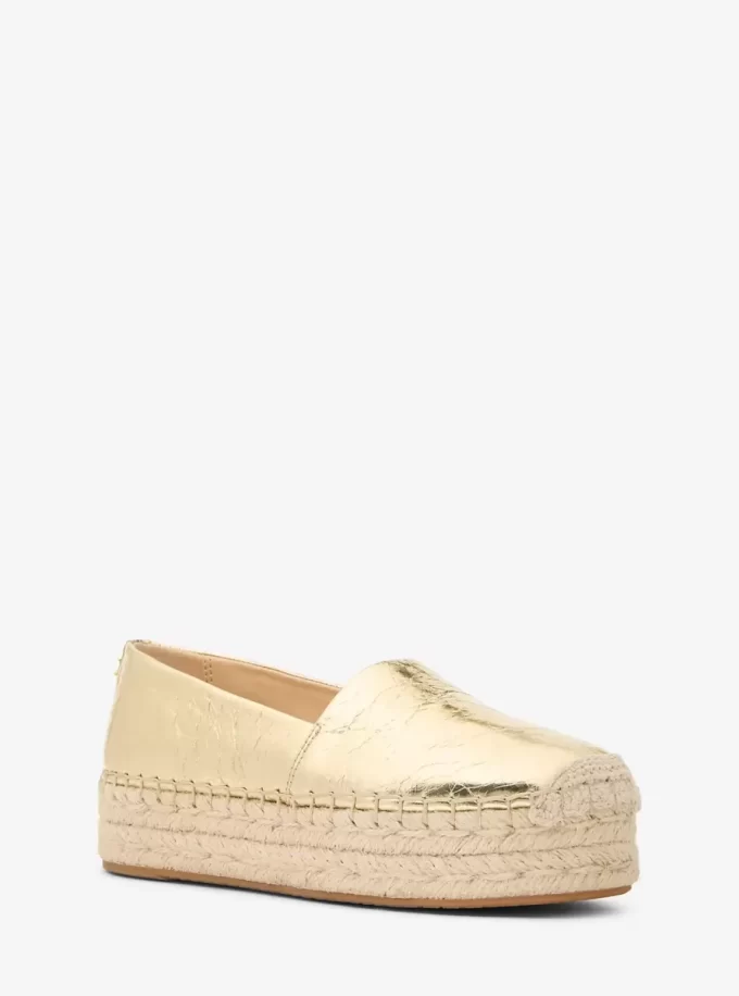 Lynne Crackled Metallic Leather Platform Espadrille