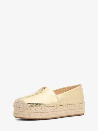 Lynne Crackled Metallic Leather Platform Espadrille