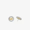 Medium Precious Metal-Plated Brass Pavé Logo Stud Earrings