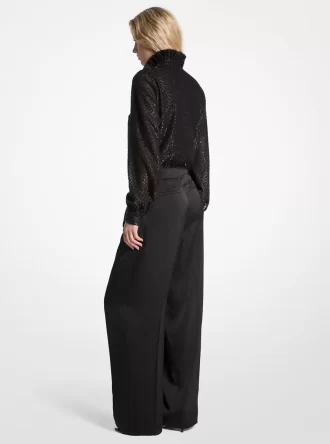 Metallic Clip Jacquard and Satin Tie-Neck Jumpsuit