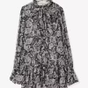 Metallic Paisley Georgette Tie-Neck Dress