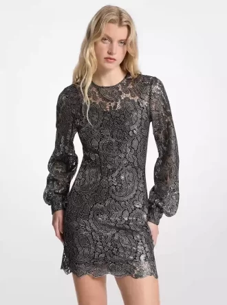 Metallic Paisley Lace Mini Dress