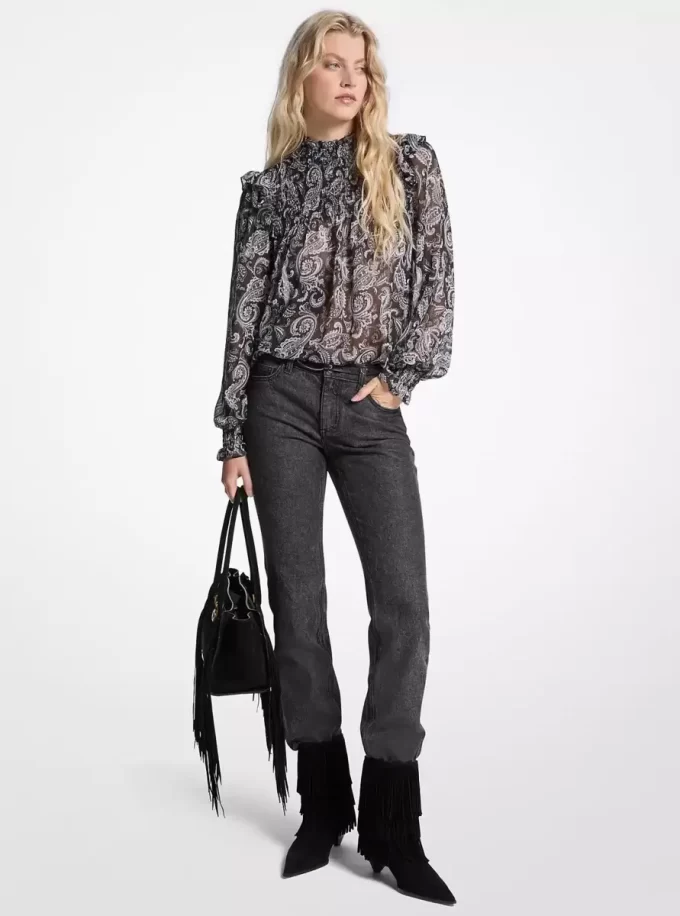 Metallic Paisley Print Georgette Blouse Metallic Paisley Print Georgette Blouse