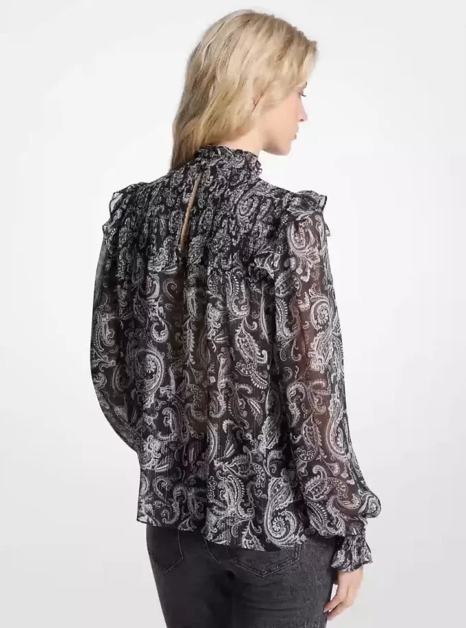 Metallic Paisley Print Georgette Blouse Metallic Paisley Print Georgette Blouse