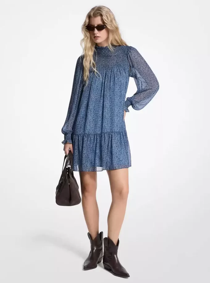 Metallic Paisley Print Georgette Dress Metallic Paisley Print Georgette Dress