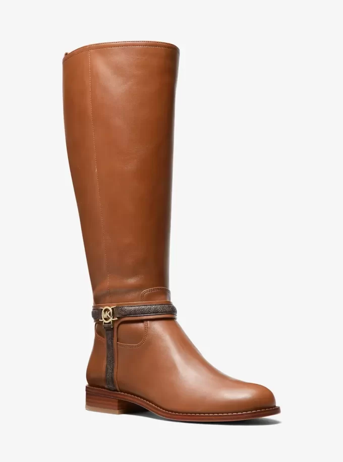Mindy Leather and Signature Logo Trim Wide Calf Boot Mindy Leather and Signature Logo Trim Wide Calf Boot