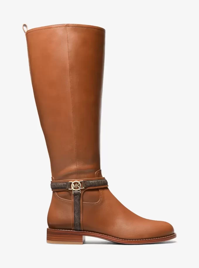 Mindy Leather and Signature Logo Trim Wide Calf Boot Mindy Leather and Signature Logo Trim Wide Calf Boot