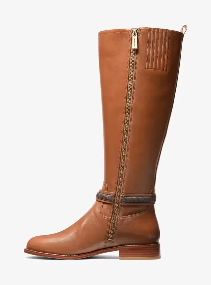 Mindy Leather and Signature Logo Trim Wide Calf Boot Mindy Leather and Signature Logo Trim Wide Calf Boot