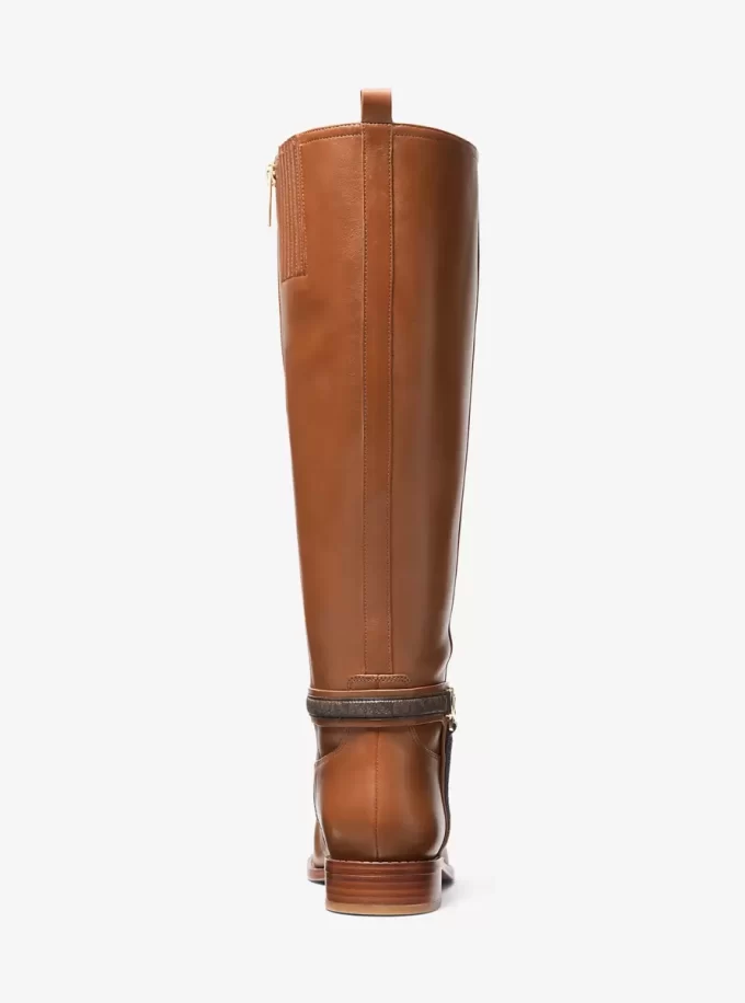 Mindy Leather and Signature Logo Trim Wide Calf Boot Mindy Leather and Signature Logo Trim Wide Calf Boot