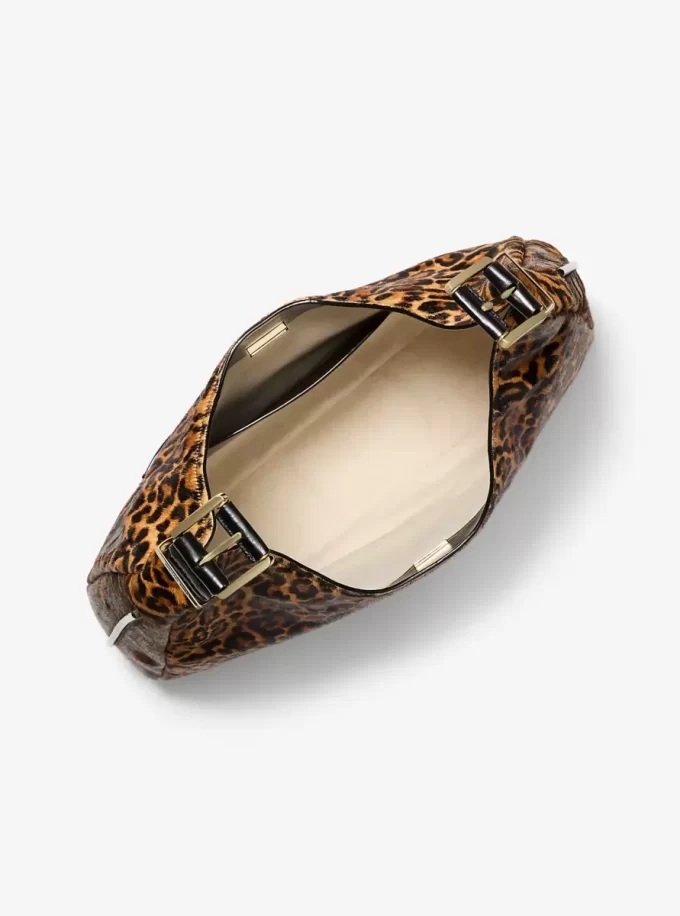 Nolita Large Leopard Print Calf Hair Hobo Shoulder Bag