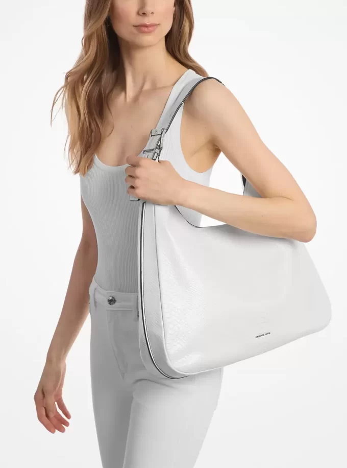 Nolita Large Snake Embossed Leather Hobo Shoulder Bag