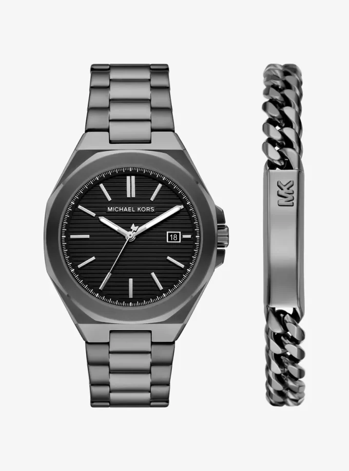 Oversized Callum Gunmetal-Tone Watch and Jewelry Gift Set