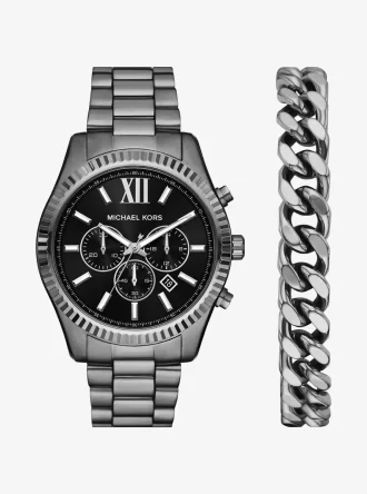 Oversized Lexington Gunmetal Watch and Bracelet Gift Set Oversized Lexington Gunmetal Watch and Bracelet Gift Set