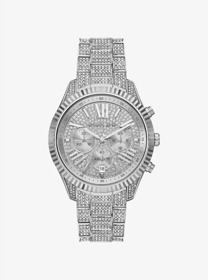 Oversized Lexington Pavé Silver-Tone Watch