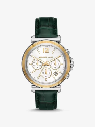 Oversized Maren Silver-Tone and Crocodile Embossed Leather Watch Oversized Maren Silver-Tone and Crocodile Embossed Leather Watch