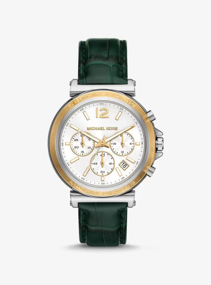 Oversized Maren Silver-Tone and Crocodile Embossed Leather Watch Oversized Maren Silver-Tone and Crocodile Embossed Leather Watch