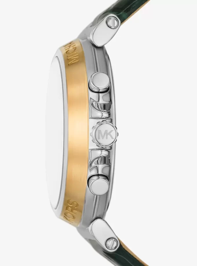 Oversized Maren Silver-Tone and Crocodile Embossed Leather Watch Oversized Maren Silver-Tone and Crocodile Embossed Leather Watch