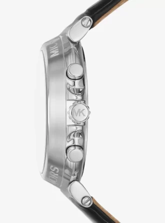 Oversized Maren Silver-Tone and Crocodile Embossed Leather Watch Oversized Maren Silver-Tone and Crocodile Embossed Leather Watch