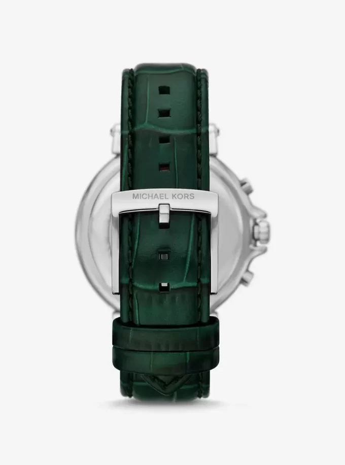 Oversized Maren Silver-Tone and Crocodile Embossed Leather Watch Oversized Maren Silver-Tone and Crocodile Embossed Leather Watch