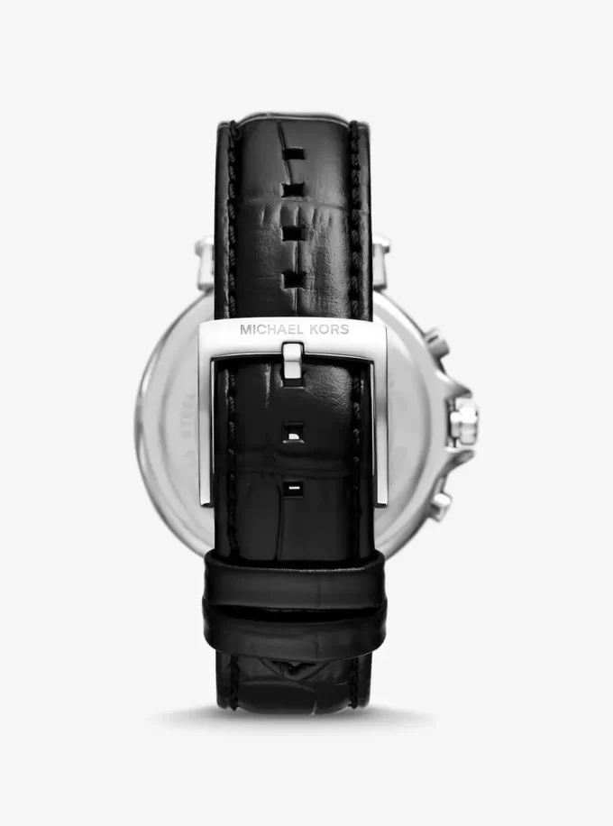 Oversized Maren Silver-Tone and Crocodile Embossed Leather Watch Oversized Maren Silver-Tone and Crocodile Embossed Leather Watch