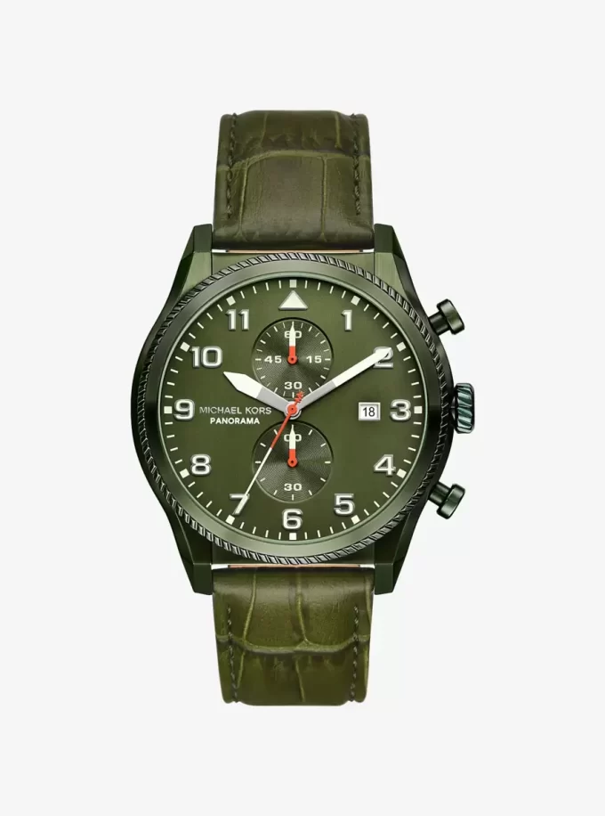 Oversized Panorama Olive-Tone and Crocodile Embossed Leather Watch Oversized Panorama Olive-Tone and Crocodile Embossed Leather Watch