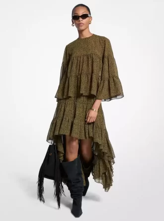 Paisley Print Georgette High-Low Tiered Skirt Paisley Print Georgette High-Low Tiered Skirt