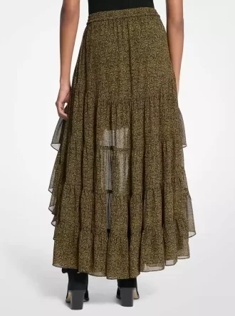 Paisley Print Georgette High-Low Tiered Skirt Paisley Print Georgette High-Low Tiered Skirt