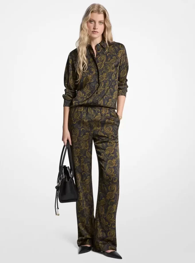 Paisley Print Satin Pajama Pants