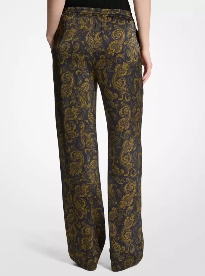 Paisley Print Satin Pajama Pants