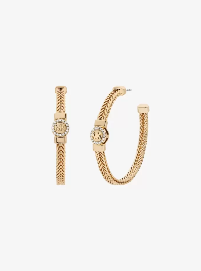 Pavé Logo Foxtail Chain Hoop Earrings Pavé Logo Foxtail Chain Hoop Earrings