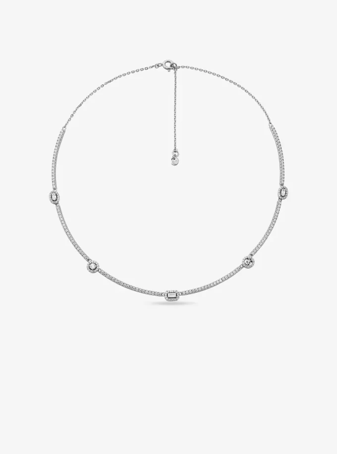 Pavé Precious Metal-Plated Sterling Silver Necklace Pavé Precious Metal-Plated Sterling Silver Necklace