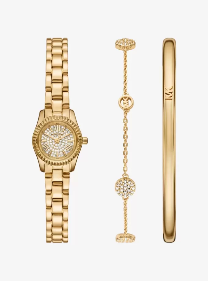 Petite Lexington Pavé Gold-Tone Watch and Jewelry Gift Set