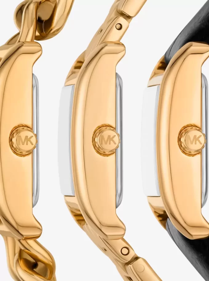 Petite Monroe Gold-Tone and Crocodile-Embossed Leather Watch Strap Set