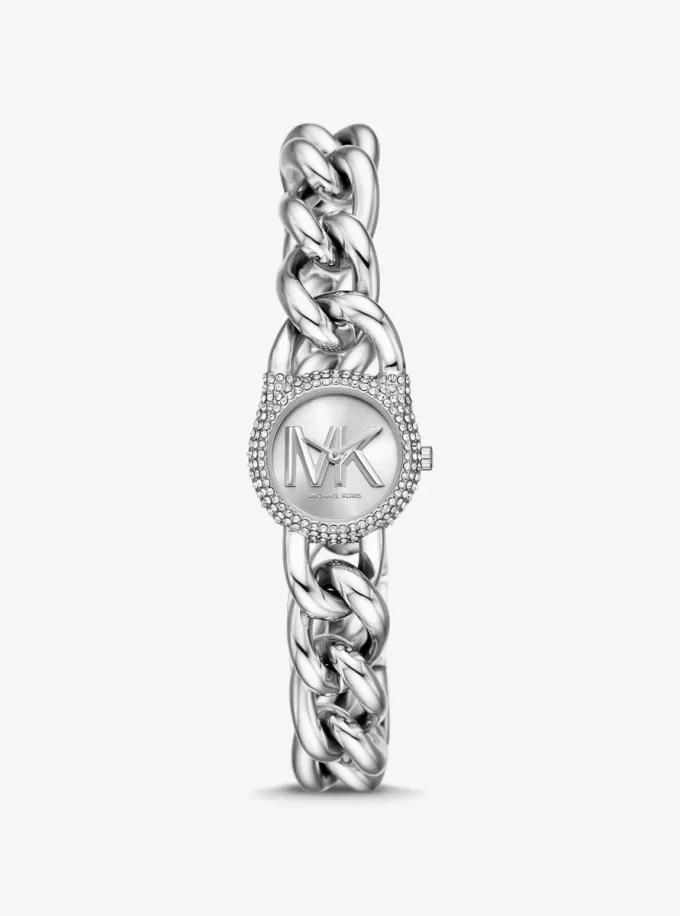 Petite Pavé Silver-Tone Chain-Link Watch