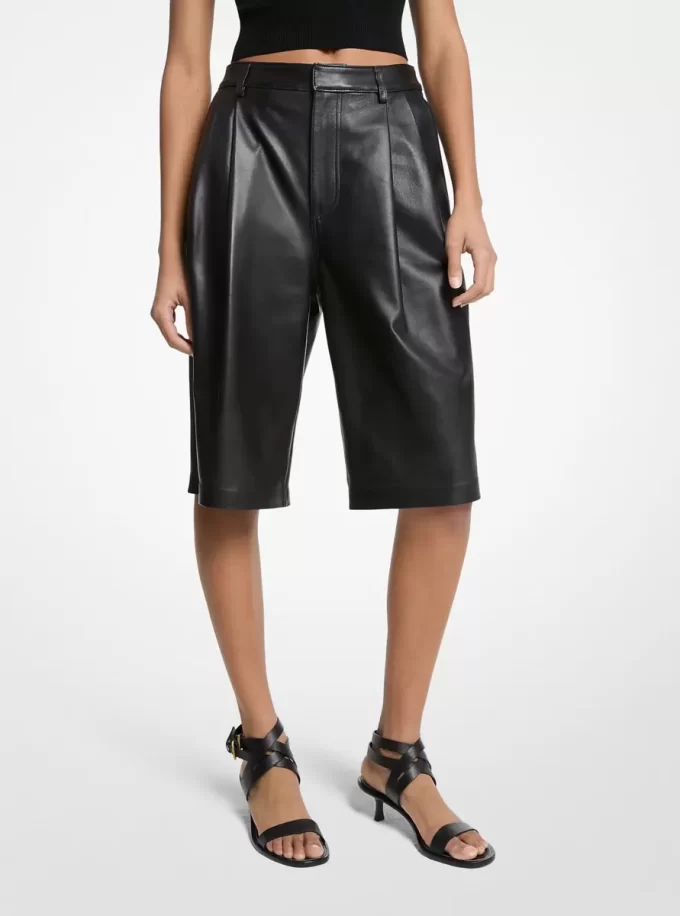Pleated Leather Bermuda Shorts Pleated Leather Bermuda Shorts