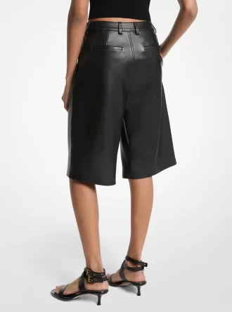 Pleated Leather Bermuda Shorts Pleated Leather Bermuda Shorts