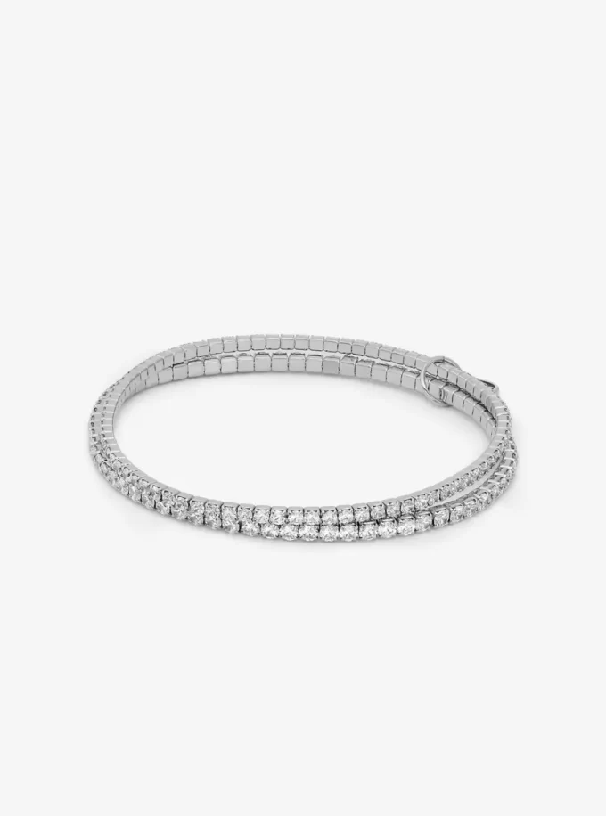 Precious Metal-Plated Brass Double Wrap Tennis Bracelet Precious Metal-Plated Brass Double Wrap Tennis Bracelet