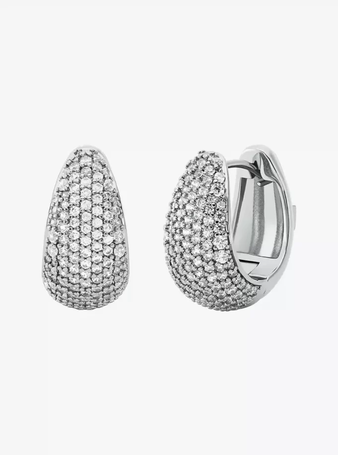 Precious Metal-Plated Brass Pavé Teardrop Huggie Earrings Precious Metal-Plated Brass Pavé Teardrop Huggie Earrings