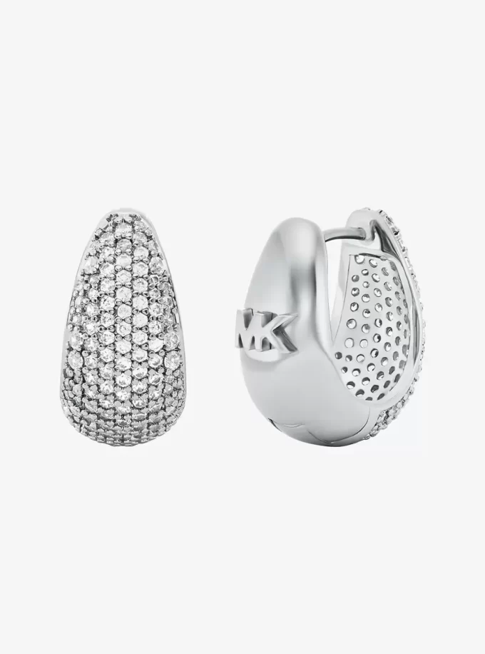 Precious Metal-Plated Brass Pavé Teardrop Huggie Earrings Precious Metal-Plated Brass Pavé Teardrop Huggie Earrings