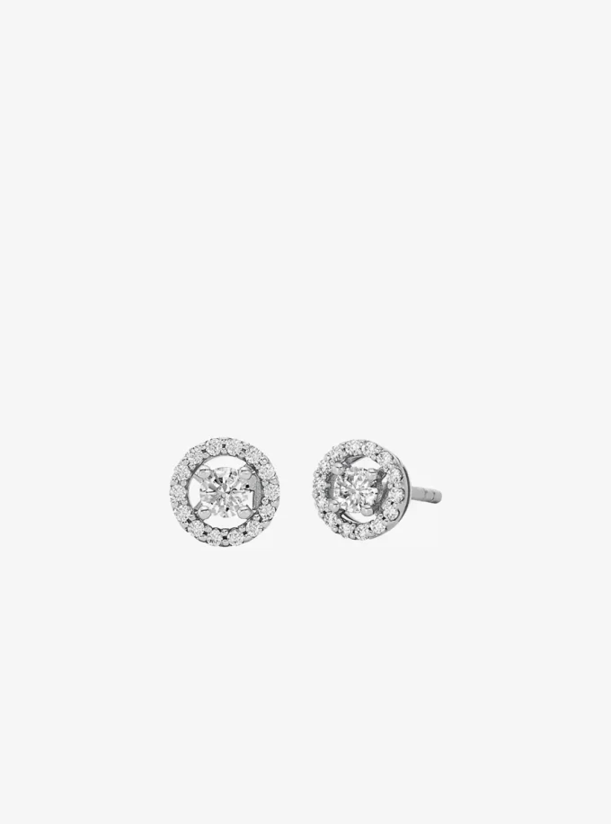 Precious Metal-Plated Sterling Silver Pavé Halo Stud Earrings